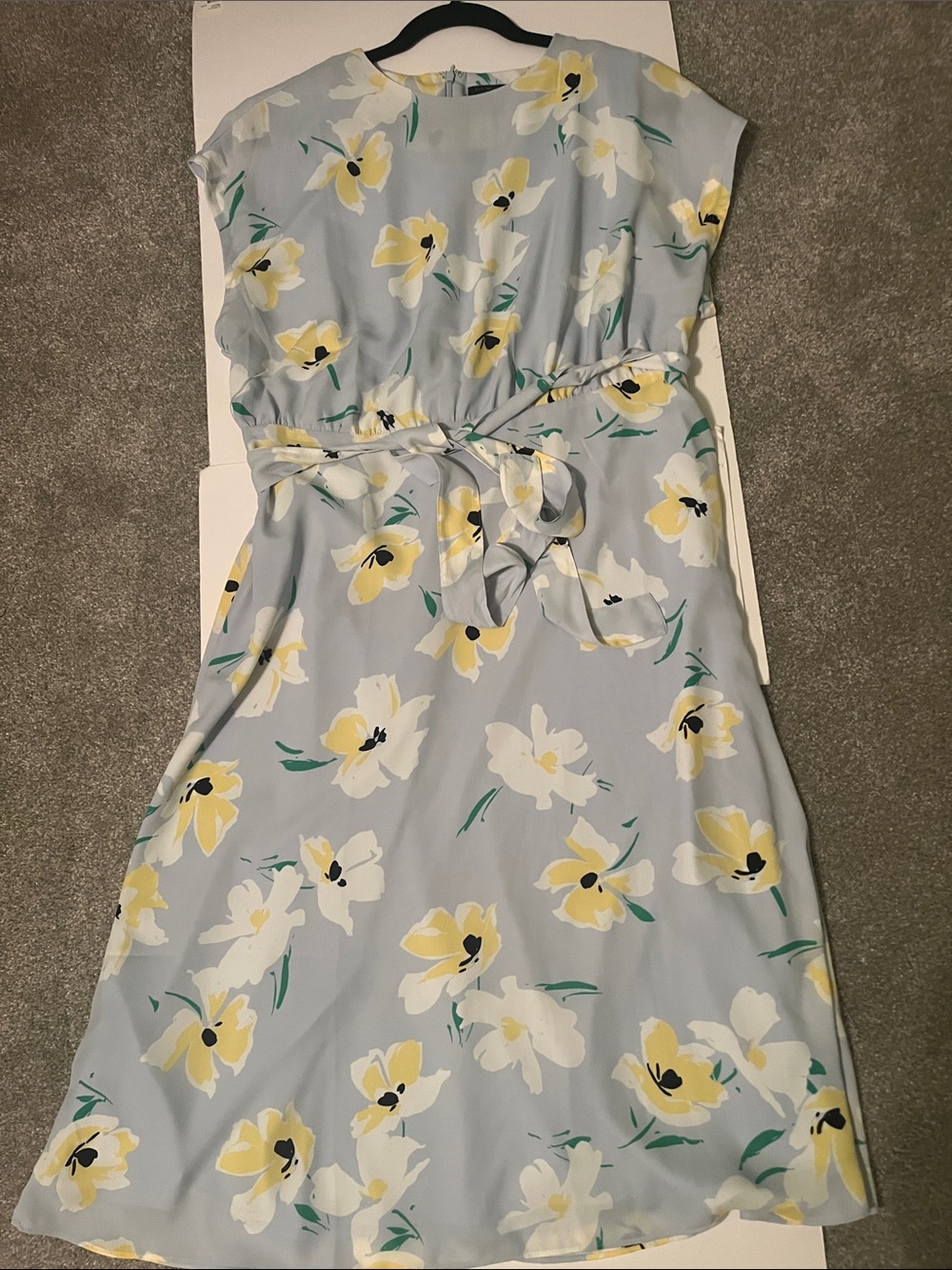 Ann Taylor Pale Blue Floral Tie-Waist Midi Dress